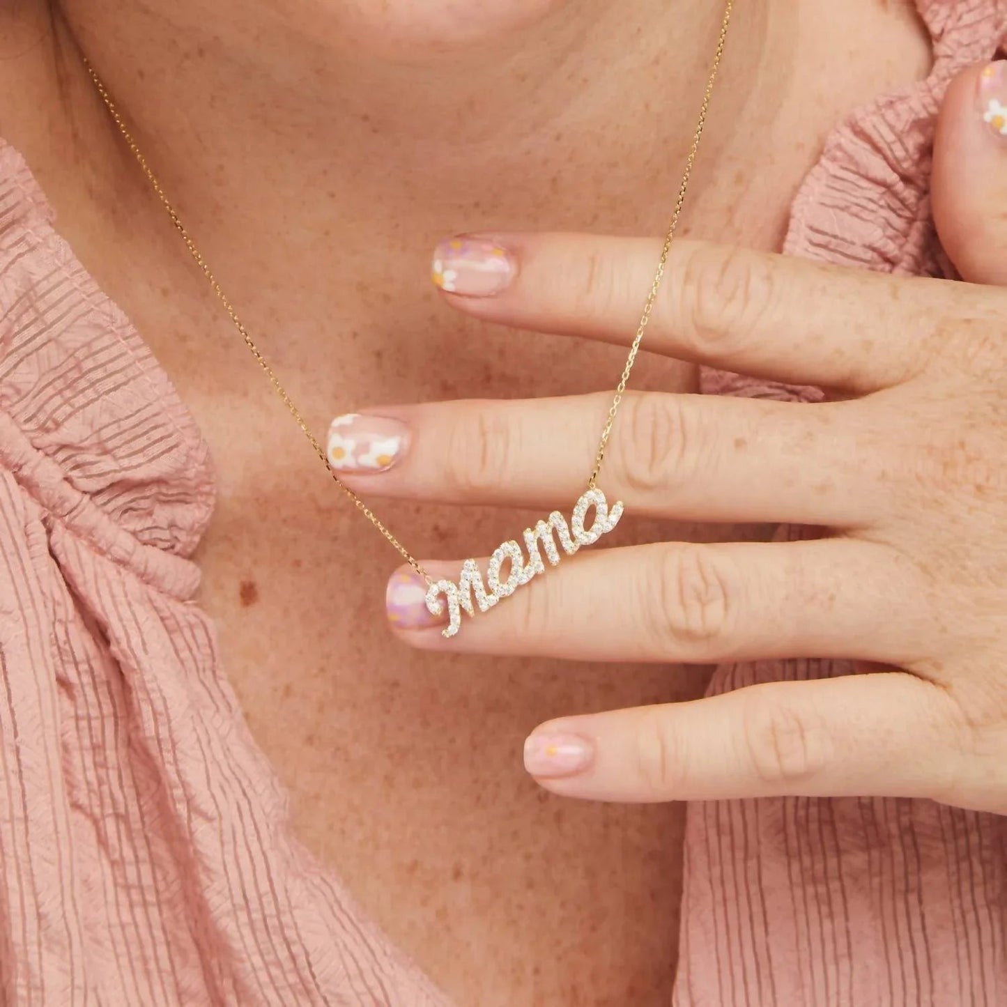 Damen-Halskette mit Zirkonia-Stein und „Mama“-Schriftzug