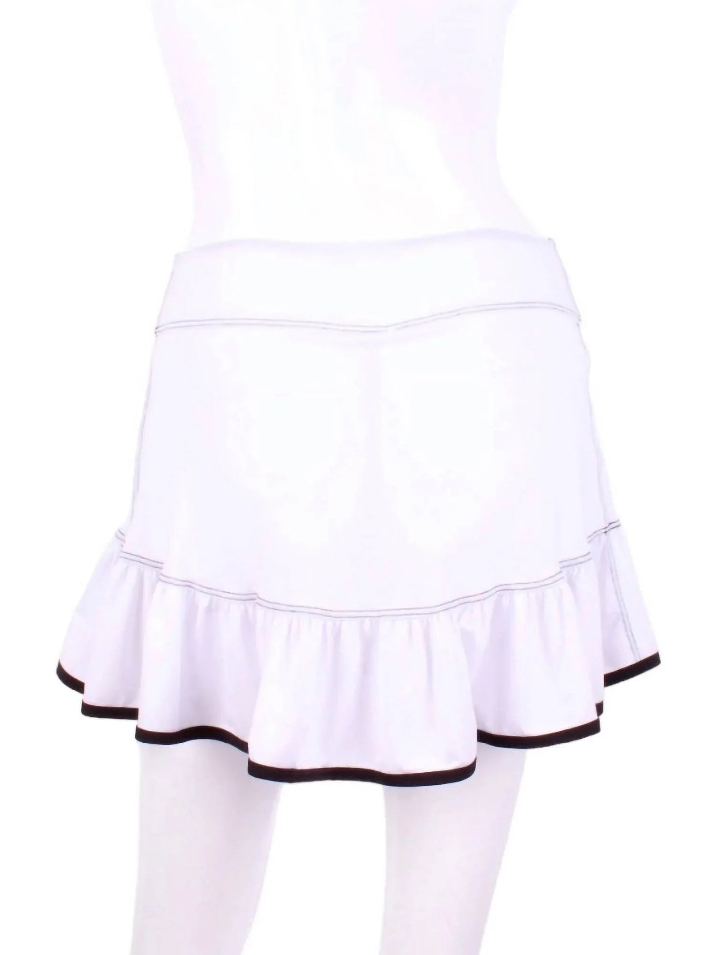 Damen-Tennisskirt mit Rüschen und schwarzem Besatz
