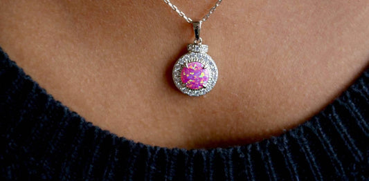 Women's Sterling Silver Circle Opal Necklace