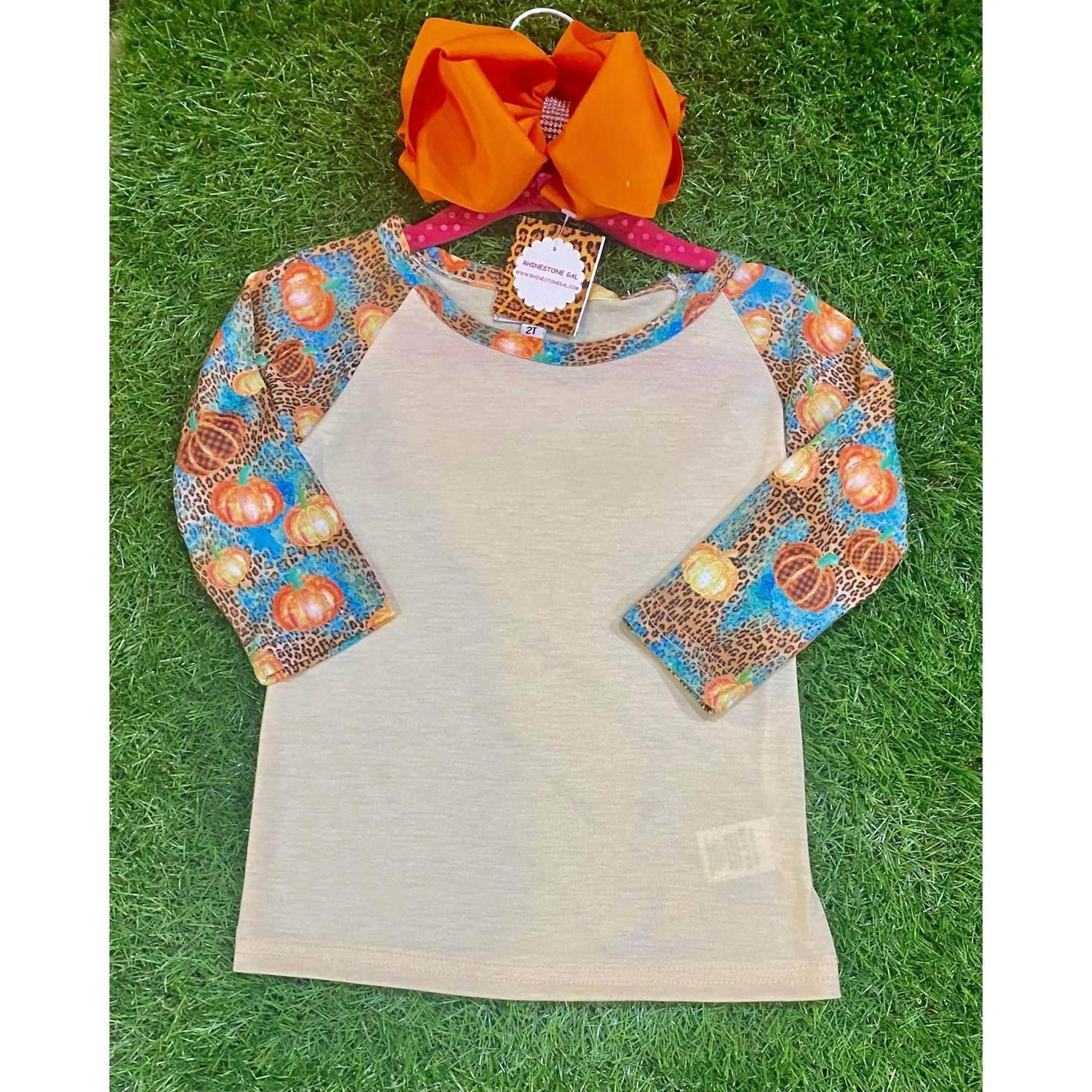 Girl's Pumpkin Raglan Top