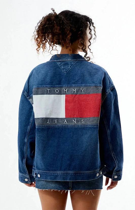 Blue Daisy Oversized Flag Jacket