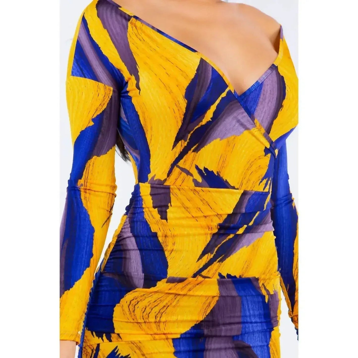 Off Shoulder Wrap Ruched Midi Dress