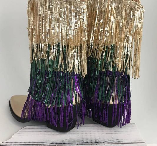 Women's Mardi Gras Sequin Tassel Boots