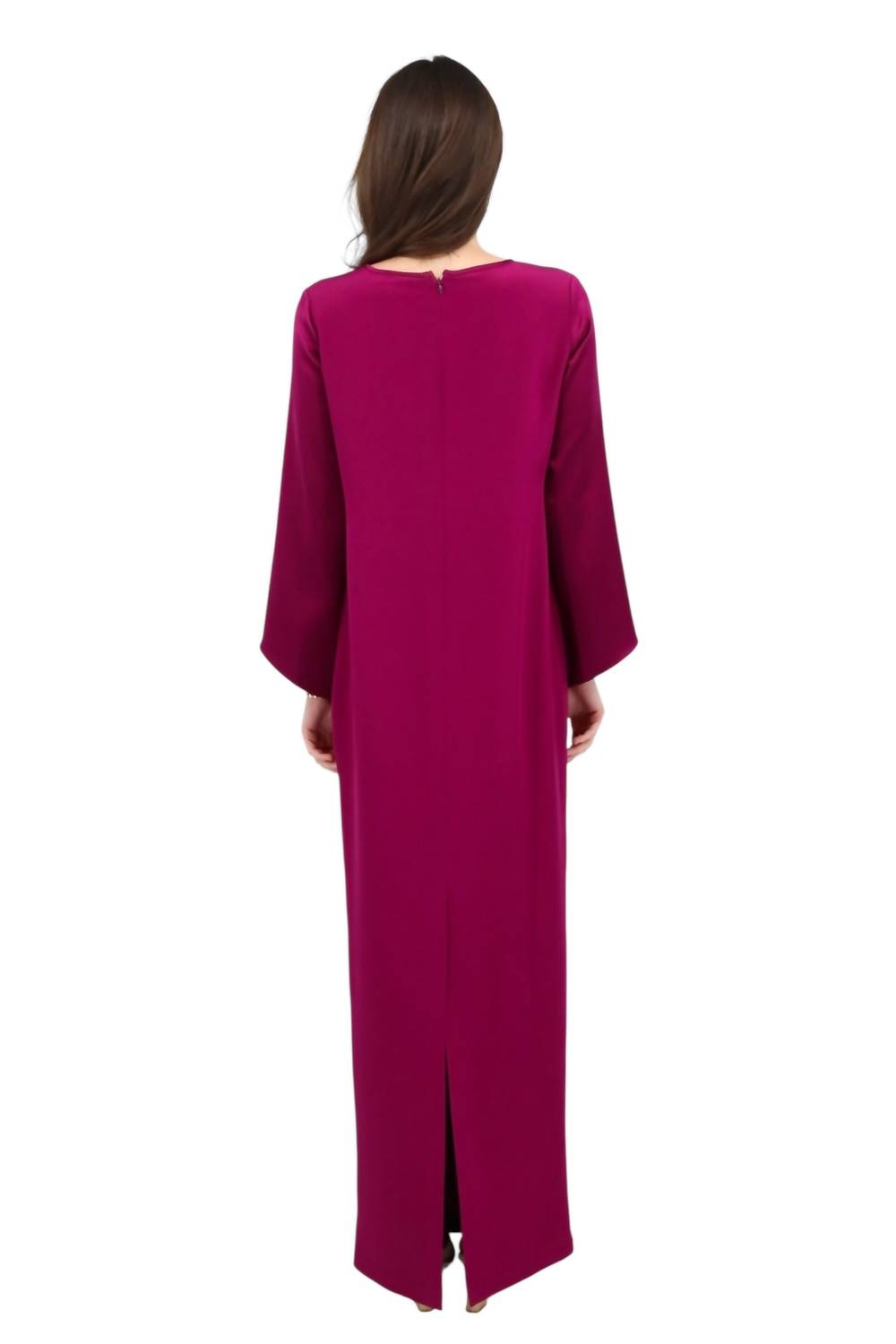 Langärmeliges Seidenkleid mit Satin-Kontrast