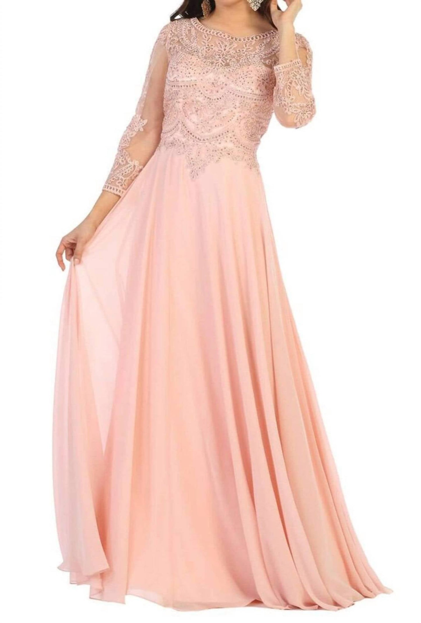 Langärmeliges A-Linien-Kleid mit Applikationen