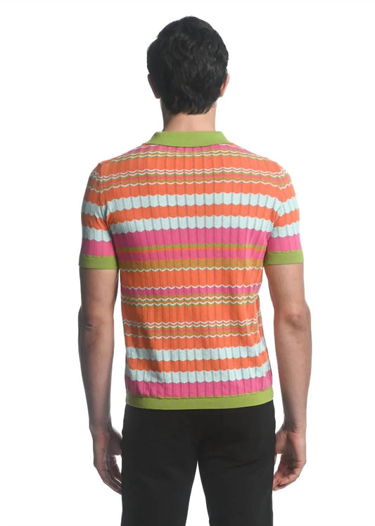 Chevron Stripe 3-button Knit Polo Shirt