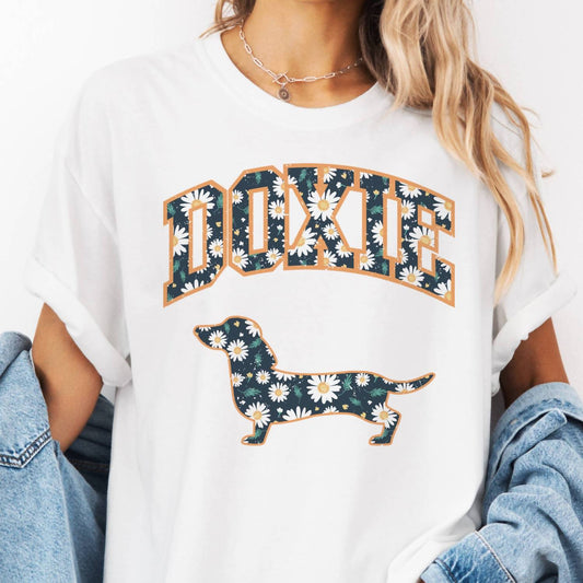 Dog Lovers Varsity Doxie Floral Tee