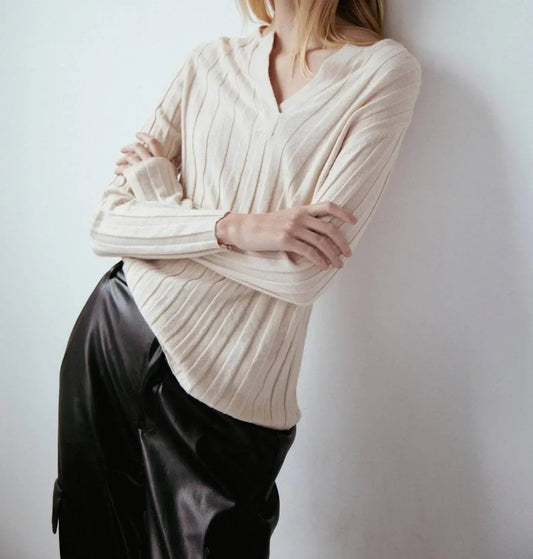 Cashmere Blend Ribbed V Sweater