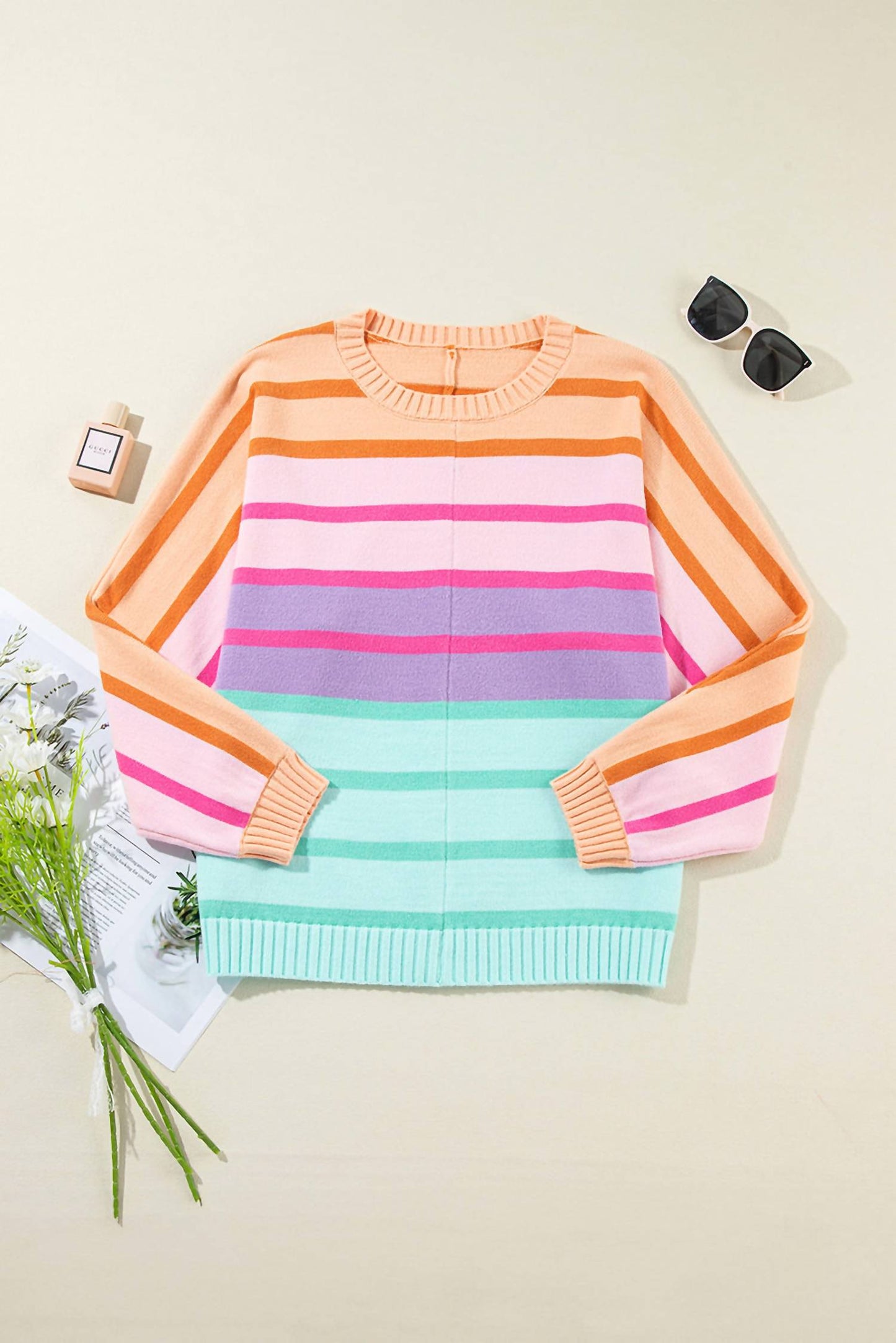 Gerippter Oversize-Pullover mit Farbverlauf und Streifenmuster
