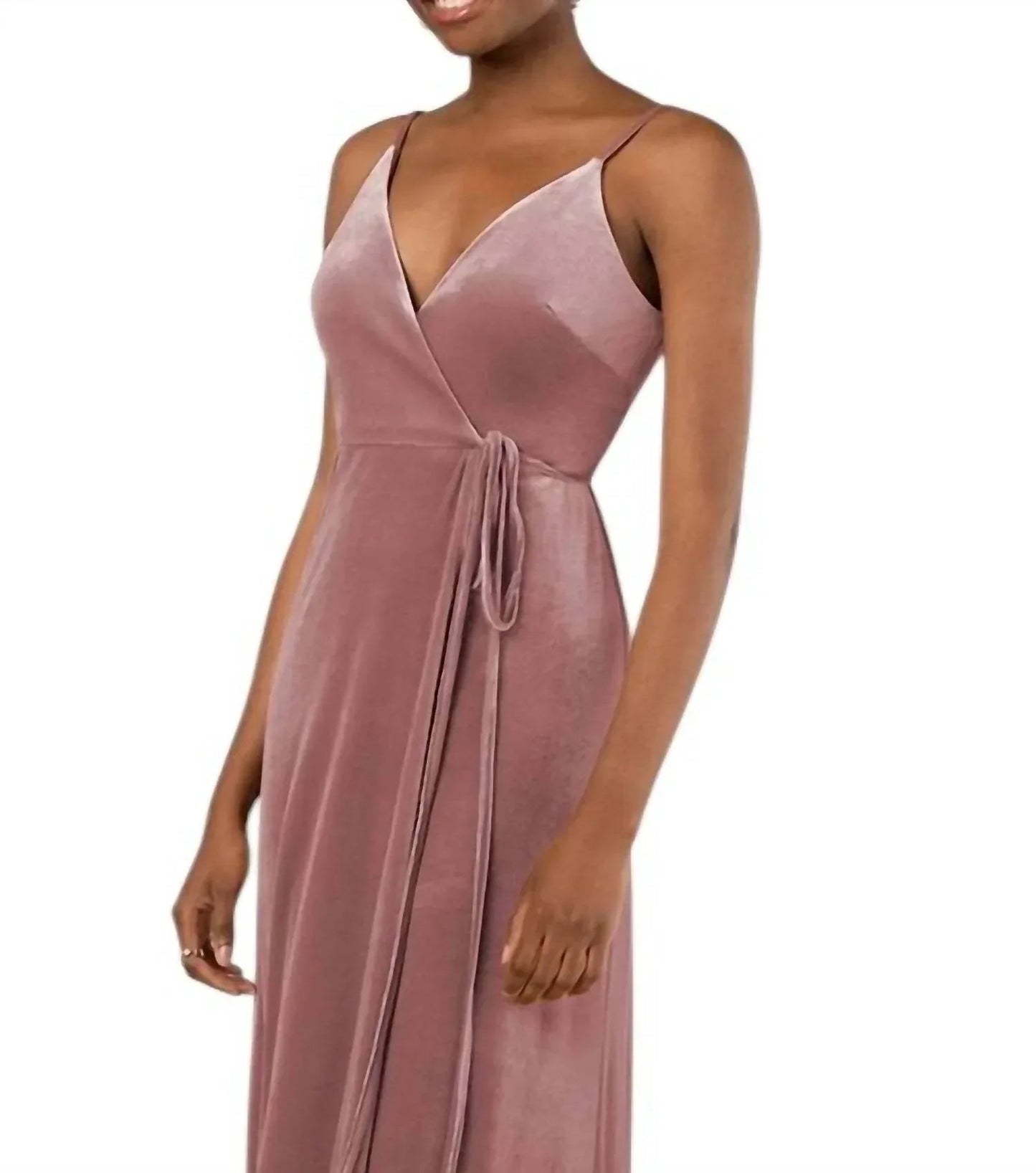 Romantic Velvet Floor-Length Bridesmaid Dress with Wrap Detail