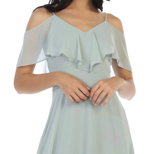 Chiffon Cold Shoulder Ruffle Sleeve Bridesmaid Dress
