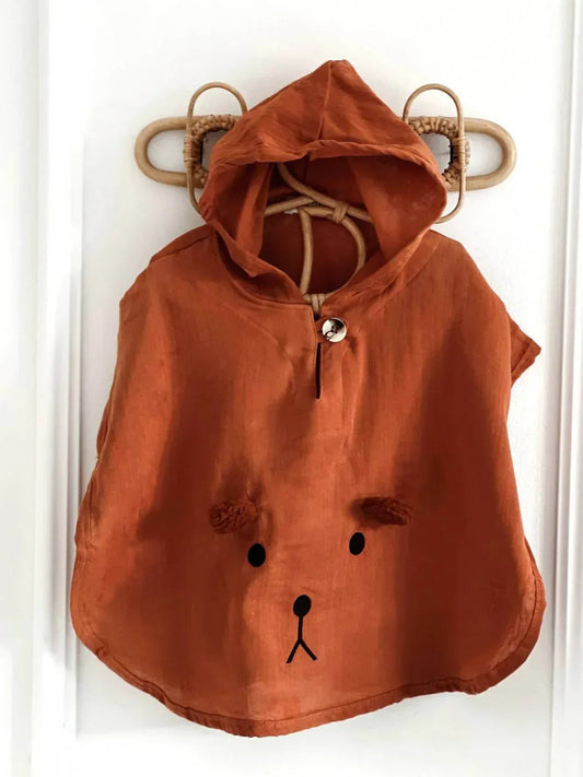 Bear Organic Muslin Poncho For Babies And Toddlers