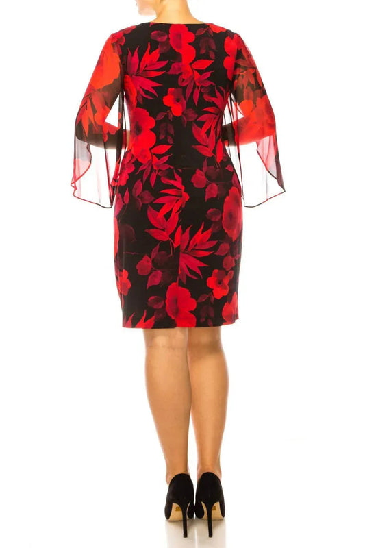 Floral Split-sleeve Sheath Dress