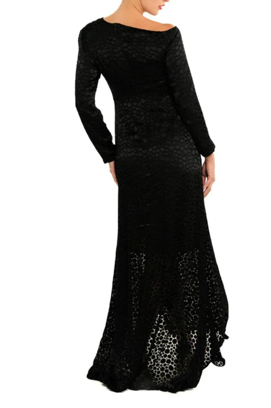 Asymmetrical Shoulder Evening Maxi Dress