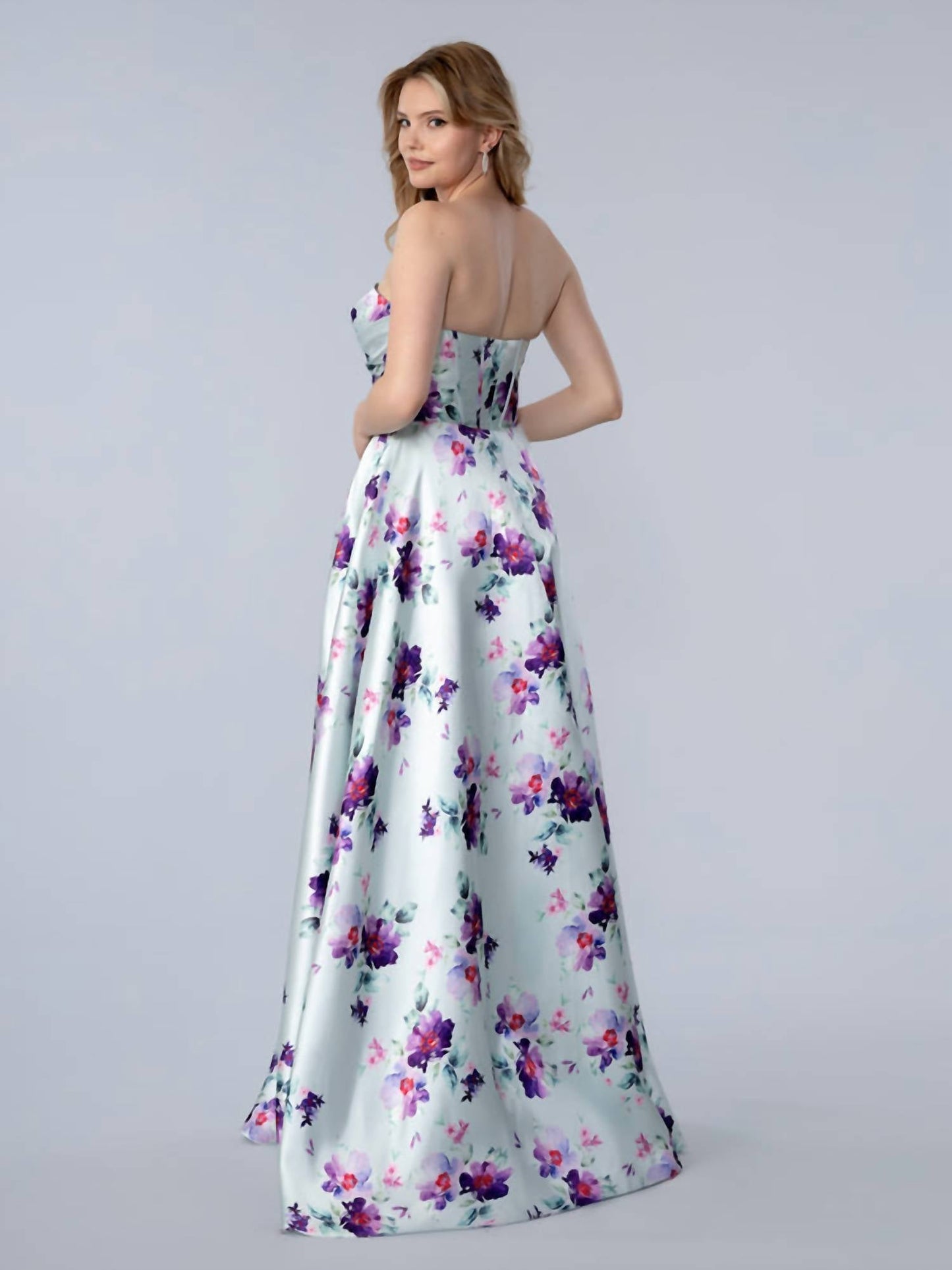 Langes, festliches A-Linien-Ballkleid mit Blumenmuster