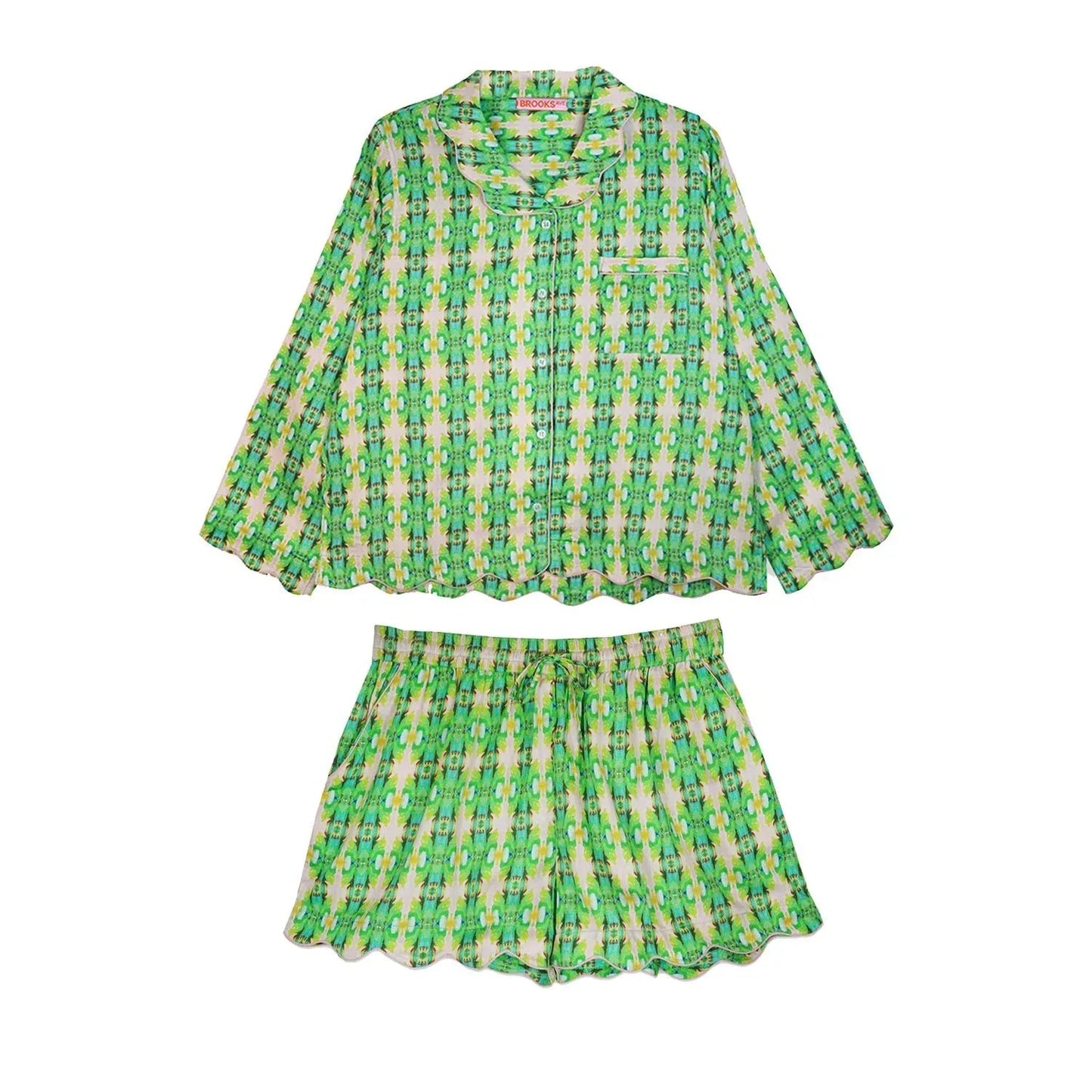Pyjama-Set mit Muschelsaum, Shorts und langem Oberteil