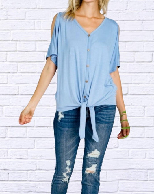 Demetria Cold Shoulder Button Down Tie Top