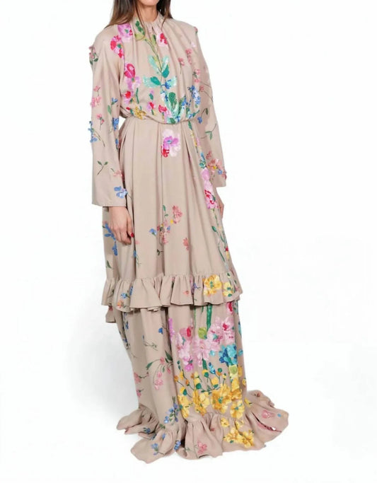 Floral Embroidered Ruffle Hem Gown