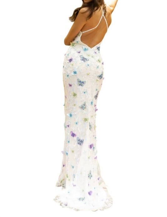 Beaded Butterfly Long Prom Dress