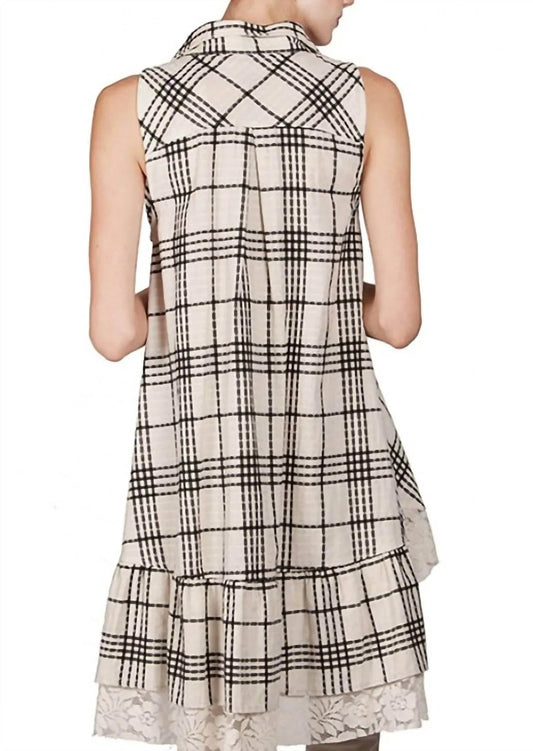 A'Reve Checkered Plaid Shirt Hi Lo - Ivory