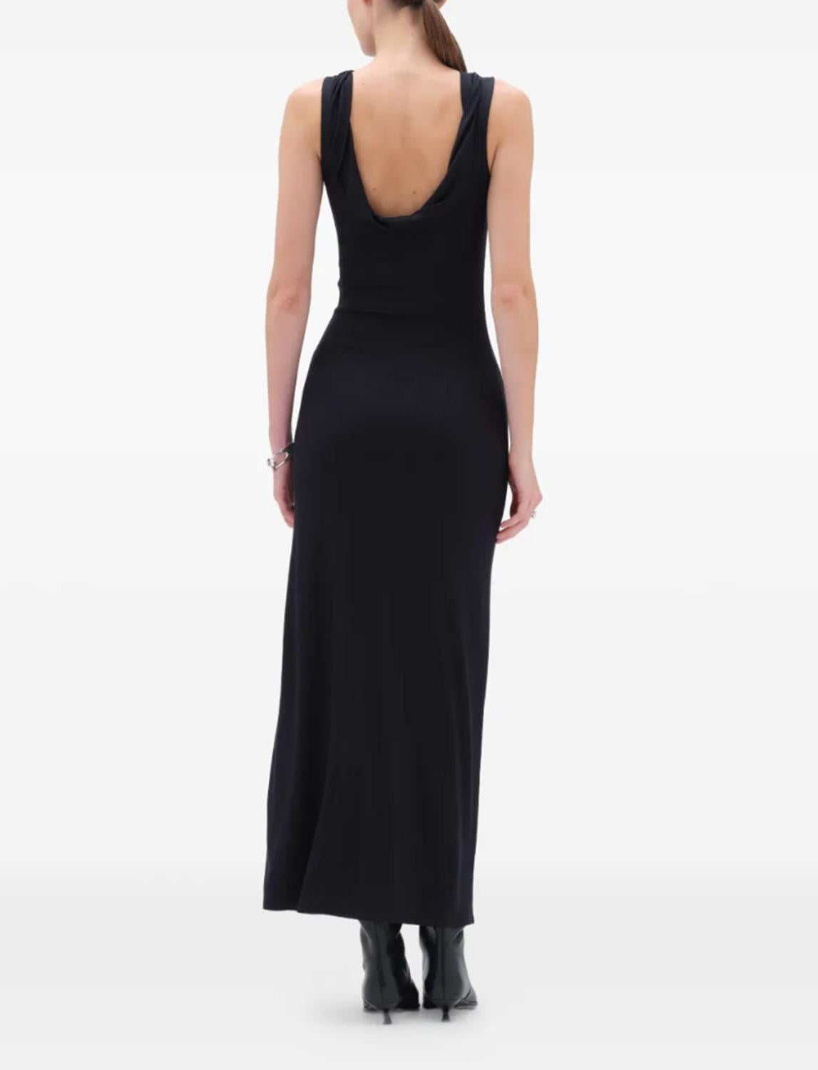 Geripptes Jersey Maxikleid mit tiefem Rückenausschnitt