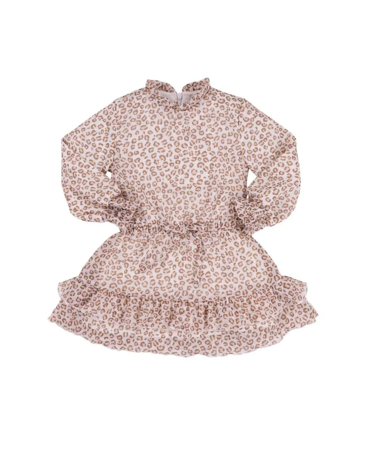 Langärmeliges Chiffonkleid mit Metallic-Leopardenmuster für Kinder