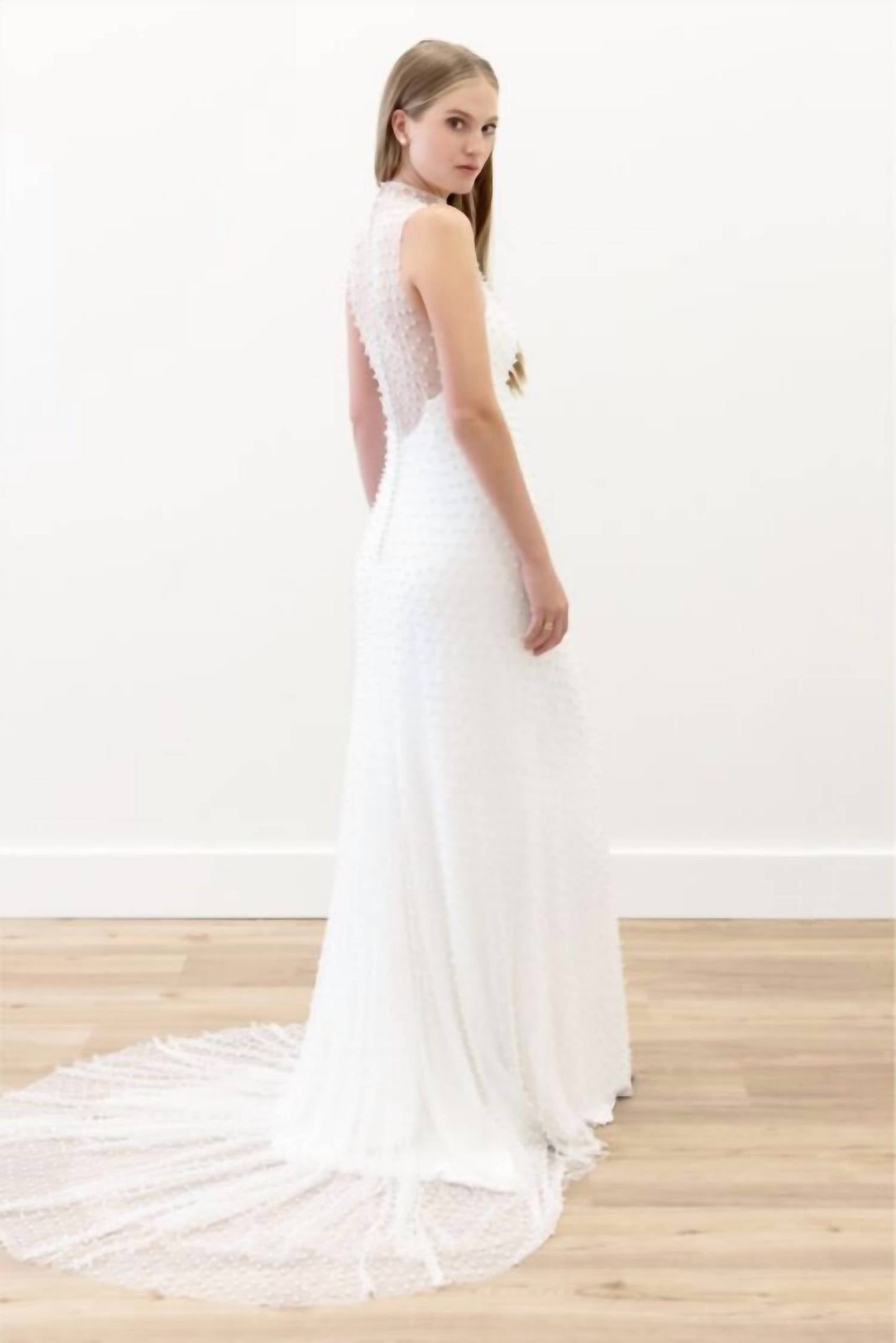 Sloane Allover Pearls High Neck Bridal Dress