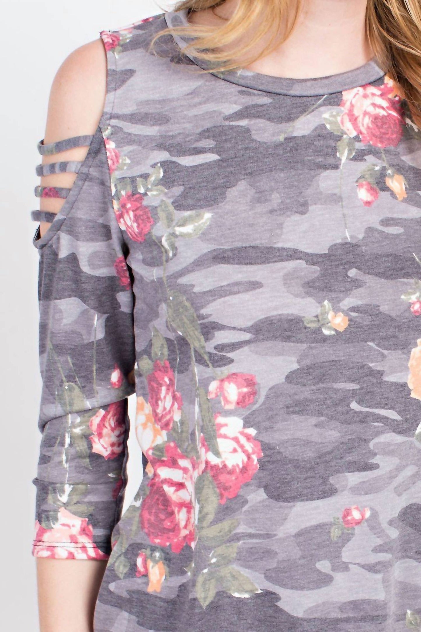 Floral Cold Shoulder 3/4 Sleeve Top