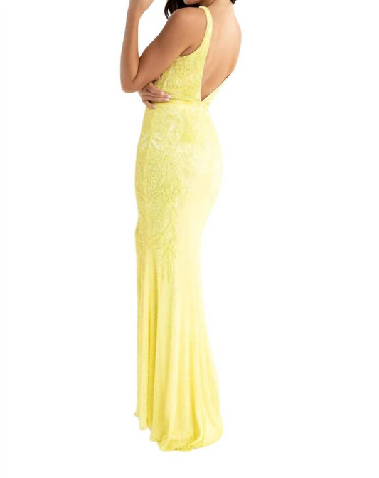 Beaded Sleeveless V-neck Long Gown