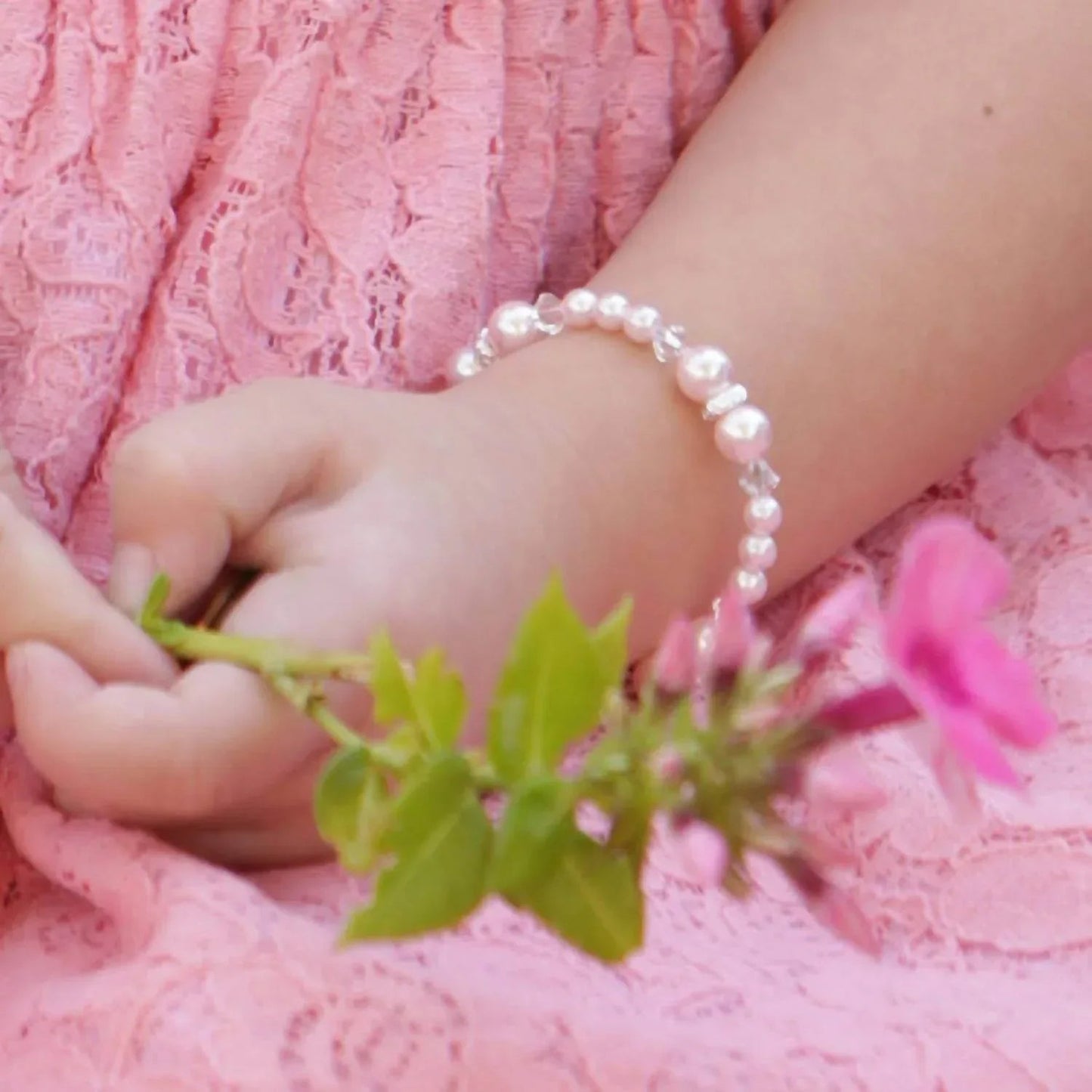 Little Girls Carlee Pearl And Crystal Bracelet