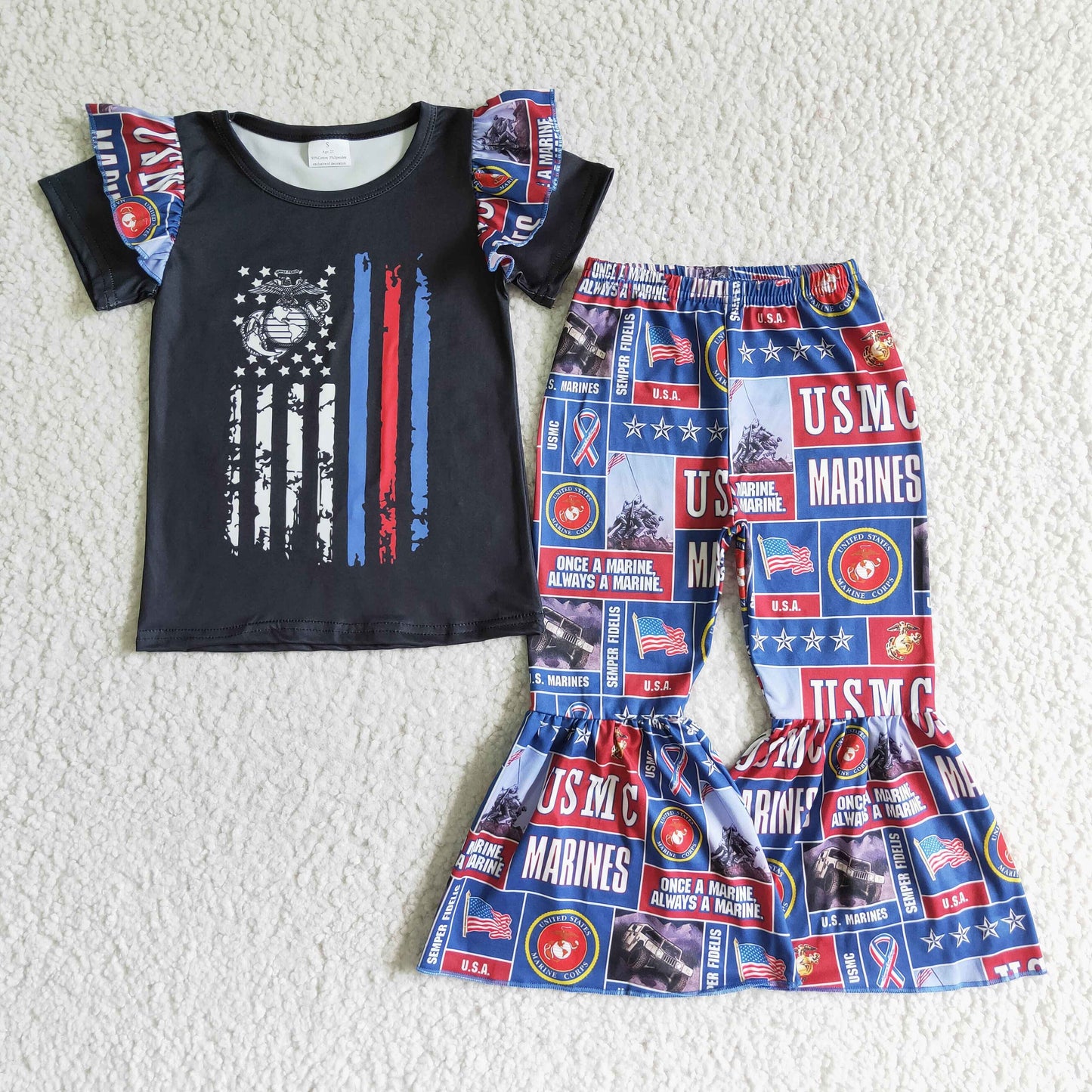 Schwarze Flagge Siebdruck Mädchen Schlaghosen Outfits