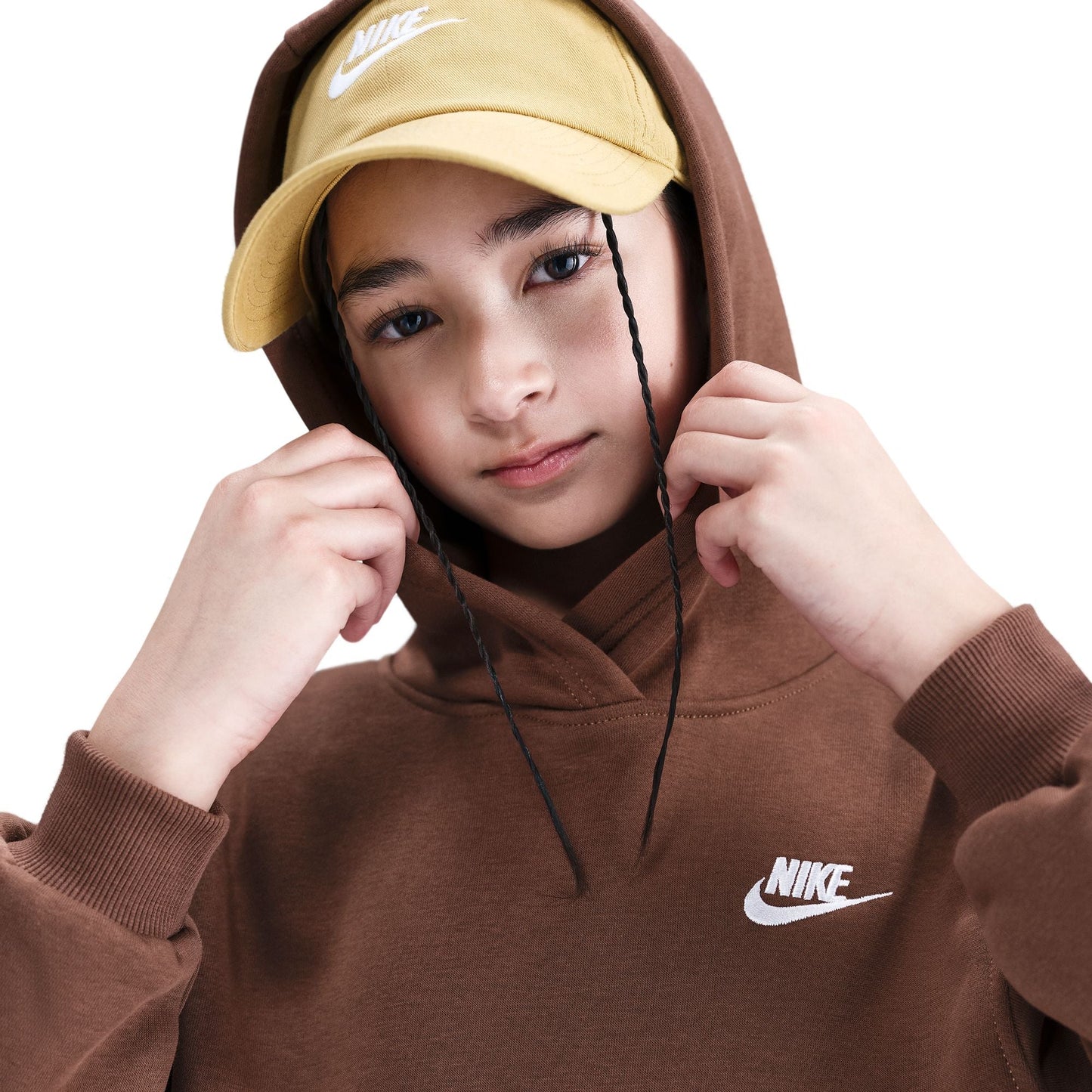 Nike Kinder Fleece-Pullover-Hoodie – Fauna Braun/Weiß