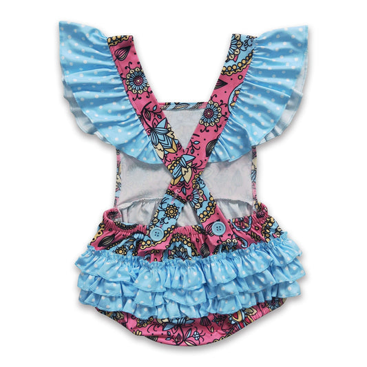 Mädchen Strampler mit Blumenmuster und blauen Punkten