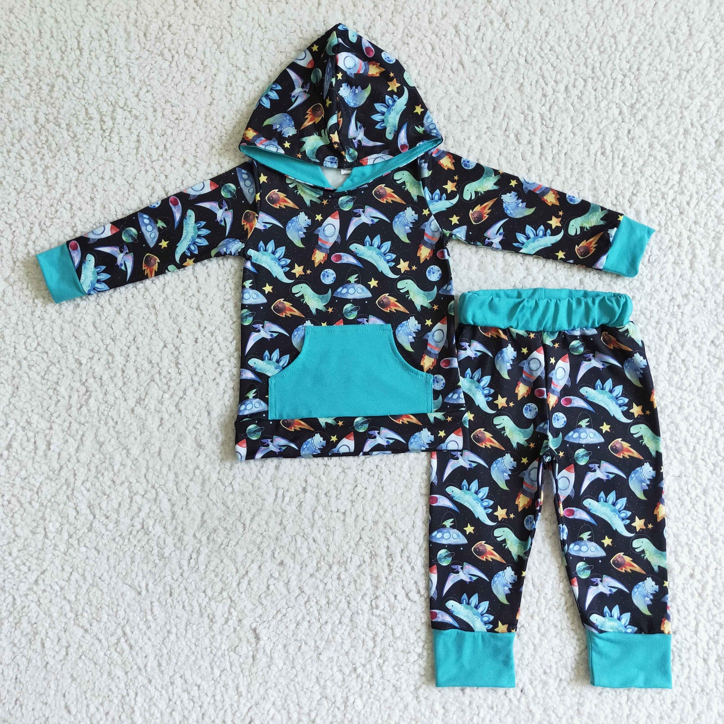 Dinosaurier-Weltall-Junge-Sturz-Kapuzenpulli-Set