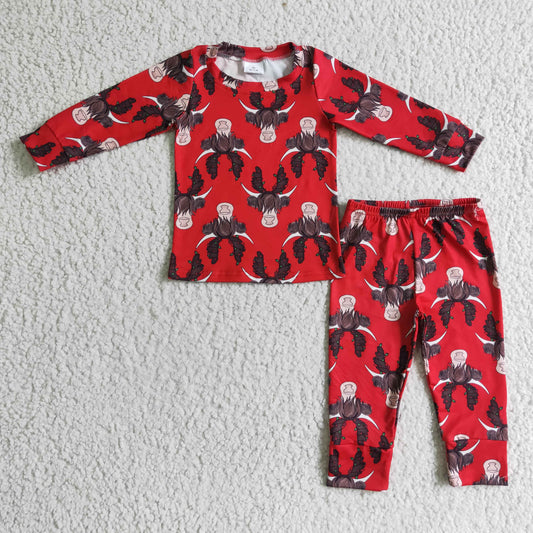 Schottisches Hochlandrind rot Kinder Jungen Weihnachtspyjama