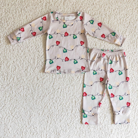 Christmas light print kids boy pajamas set