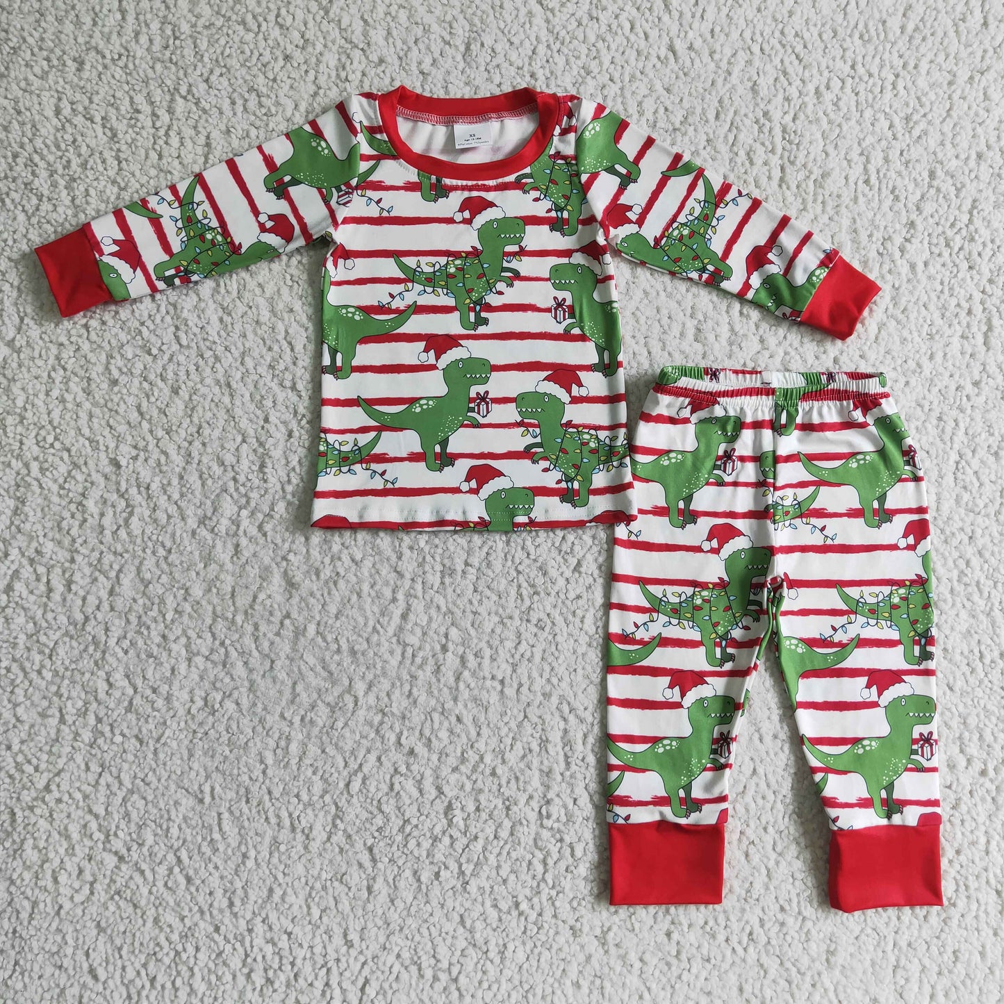 Dinosaurier-Streifen-Jungen-Weihnachtspyjama