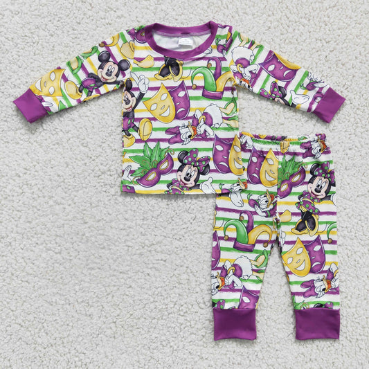 Grüne, violette, gelbe gestreifte Maus Kinder Jungen Mardi Gras Pyjama
