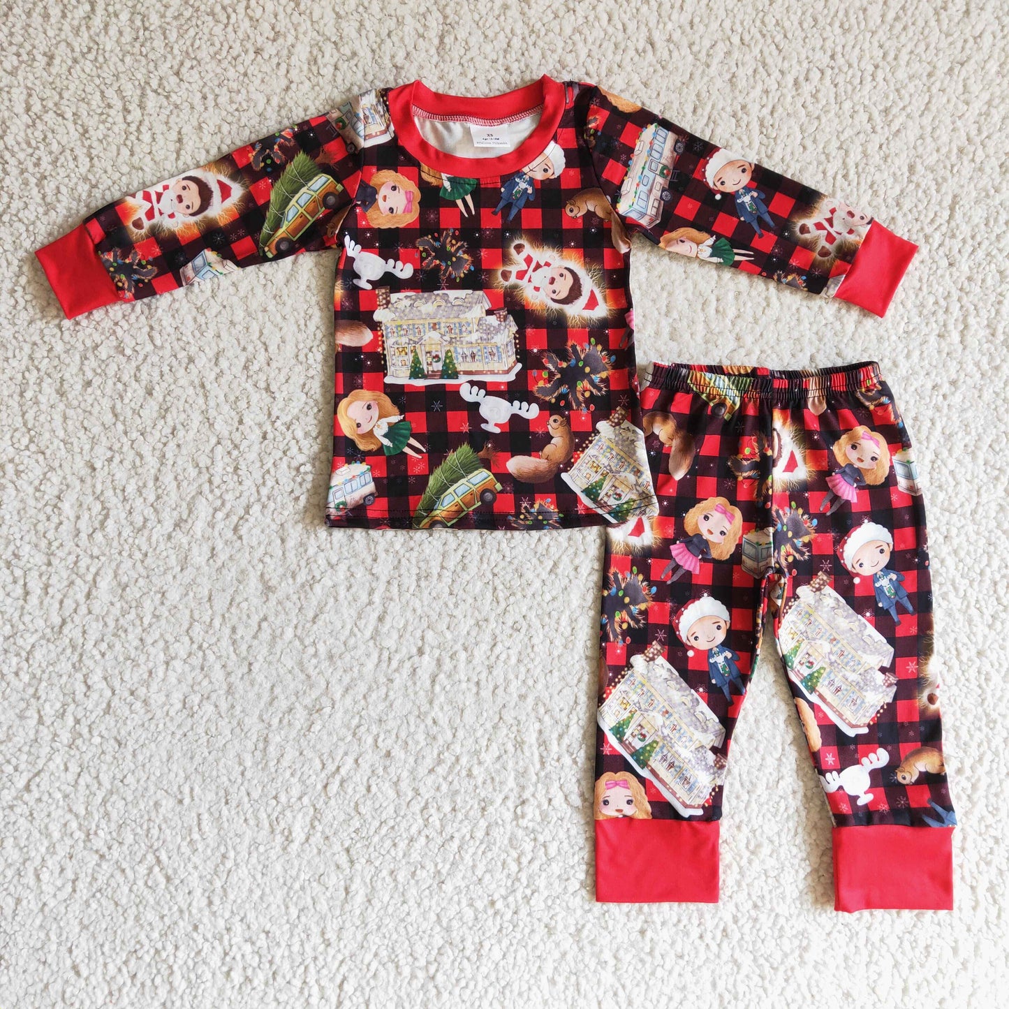 Schwarz-rot karierter Kinder-Jungen-Weihnachtspyjama