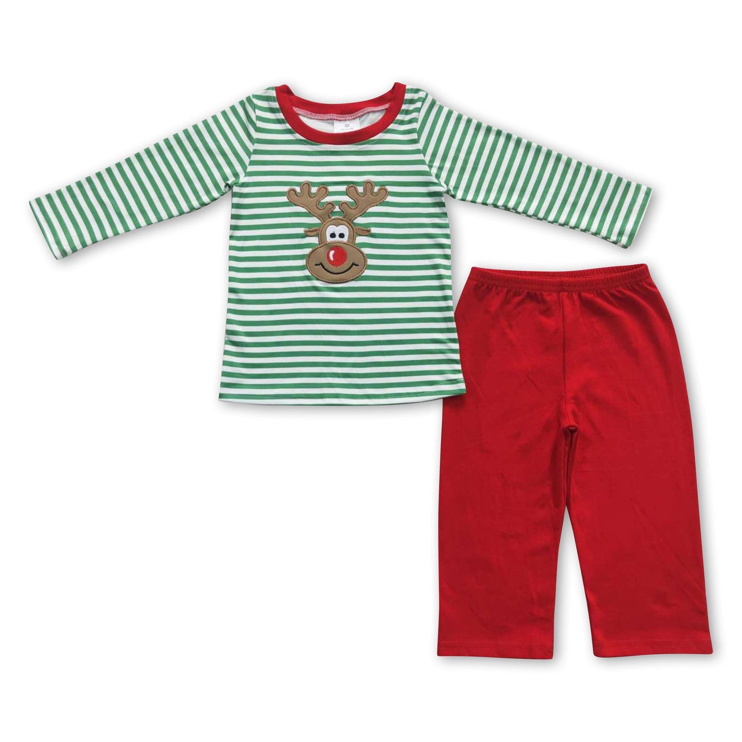 Rentier grünes Streifenhemd rote Hose Junge Weihnachtsoutfits
