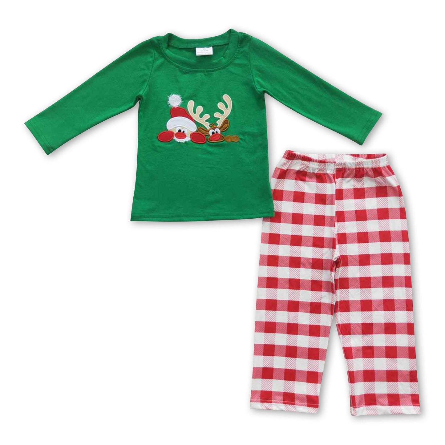 Hirsch oben, karierte Hose, Jungen-Weihnachtskleidung