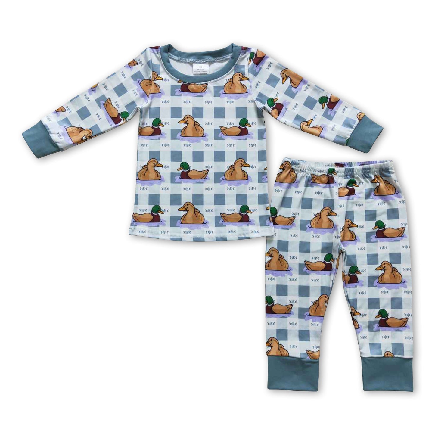 Karierte Enten-Langarm-Pyjamas für Jungen