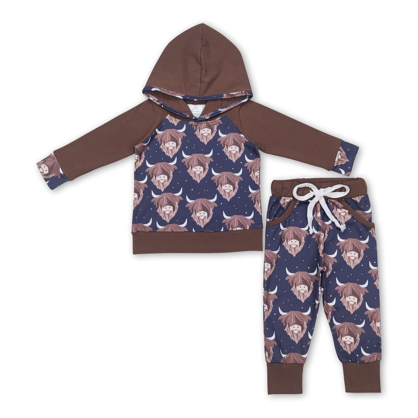 Brauner Hochlandrind Kapuzenpulli Hose Kinder Jungen Western-Outfits