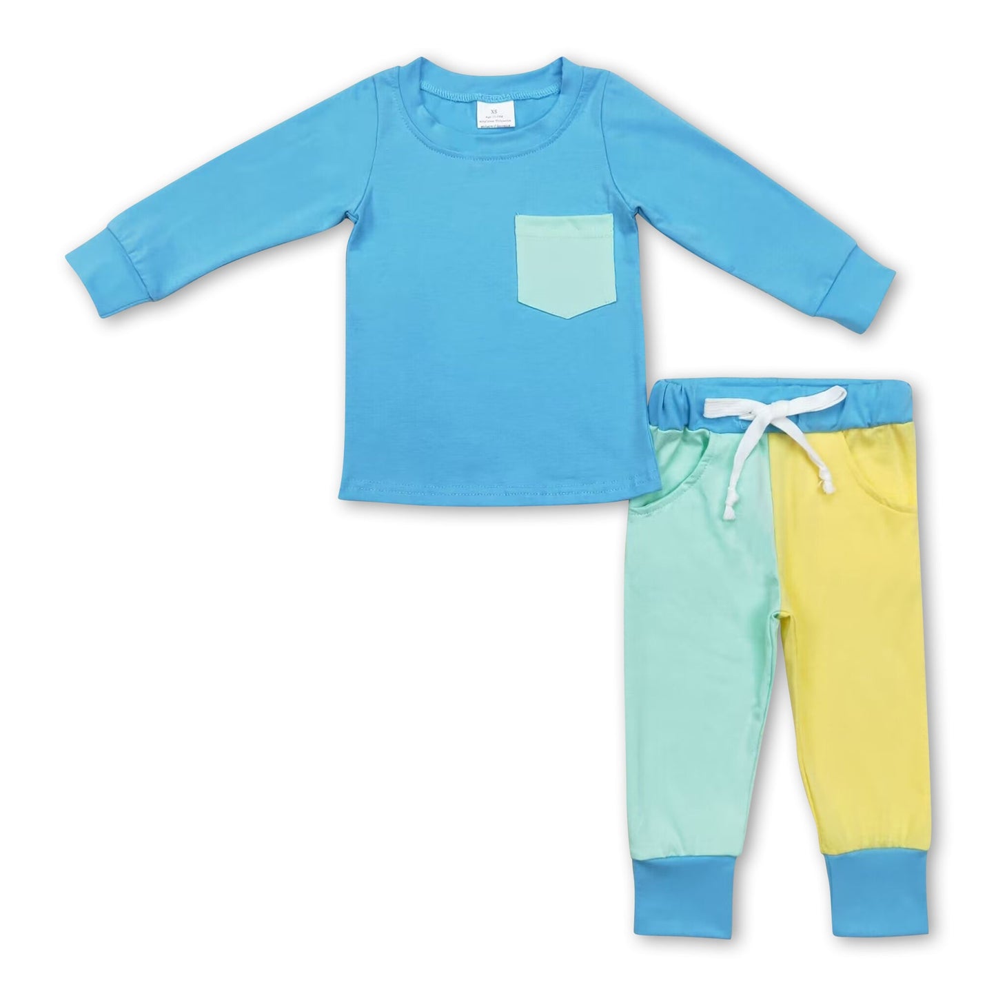 Jungen Kleidung Set mit Langarmshirt mit Tasche und unifarbener Hose
