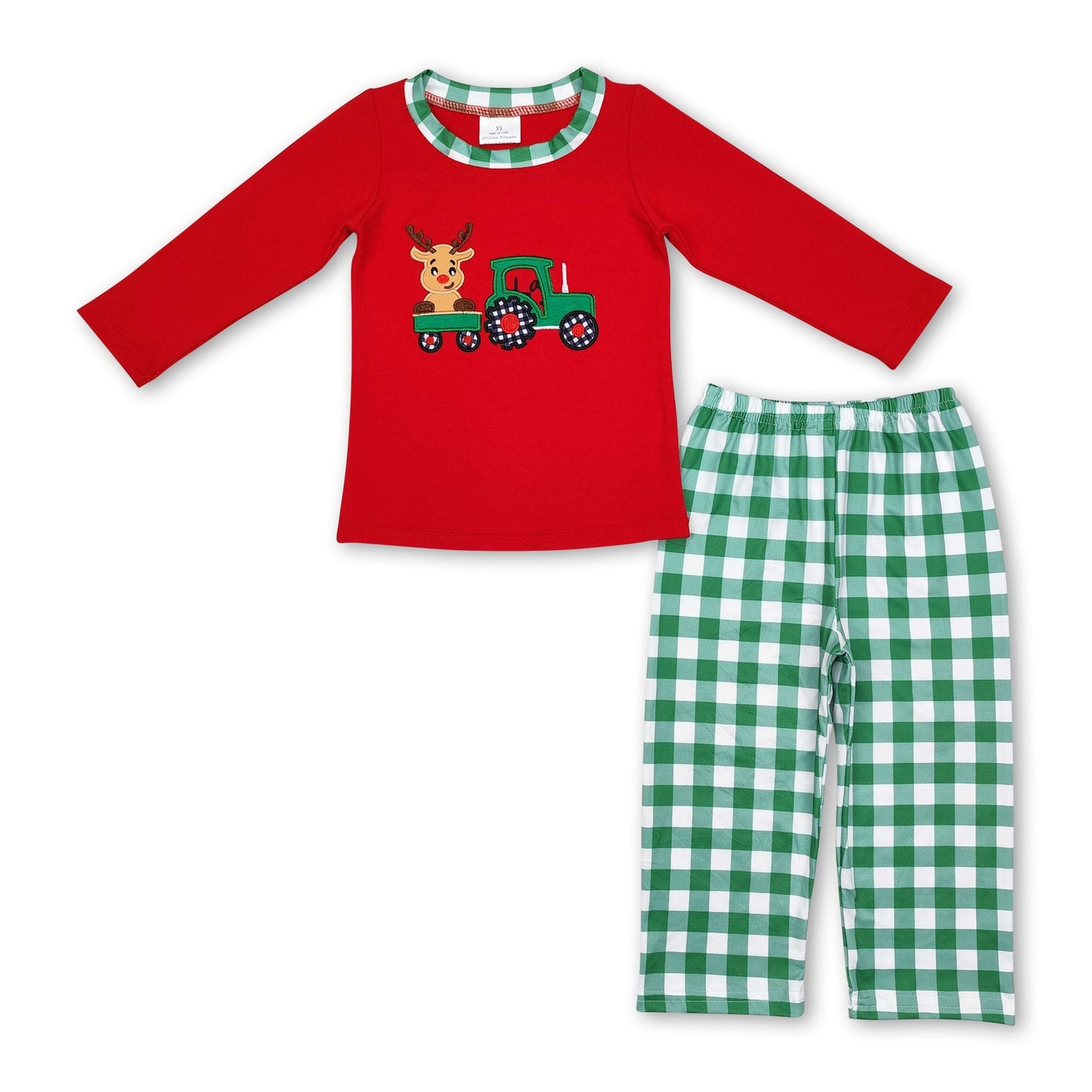 Hirsch LKW rotes Oberteil grün karierte Hose Jungen Weihnachtsoutfits