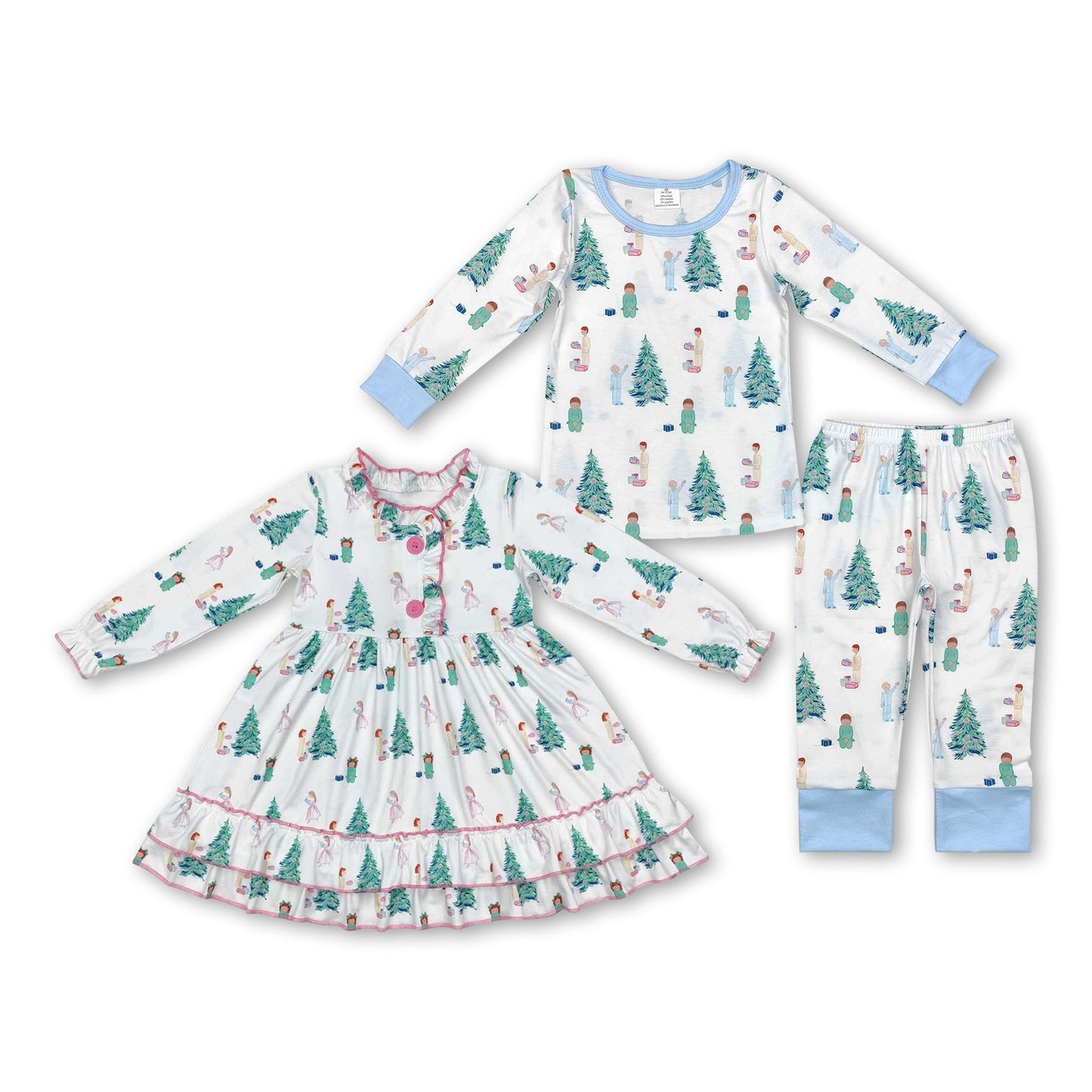 Hellblaue Weihnachtsbaum Kinder Jungen Pyjama