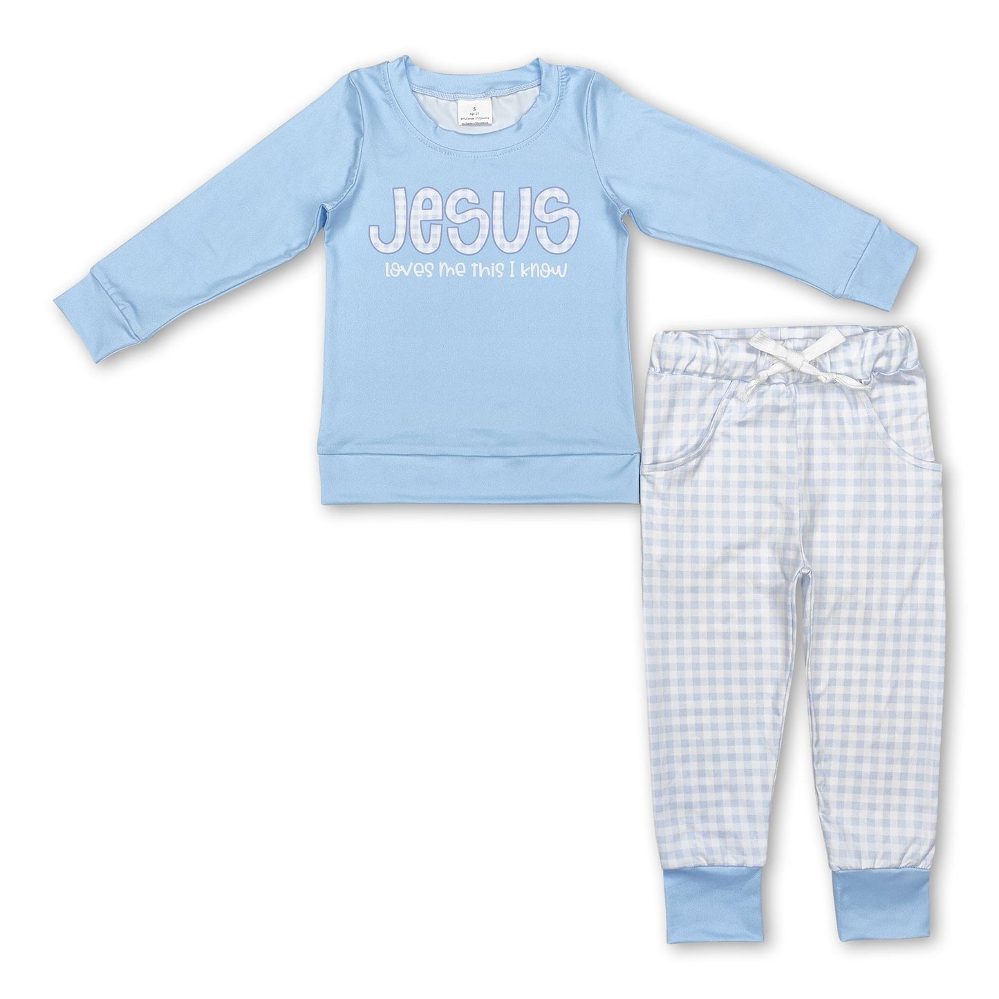 Jesus liebt mich, das weiß ich, kariertes Jungen-Bekleidungsset