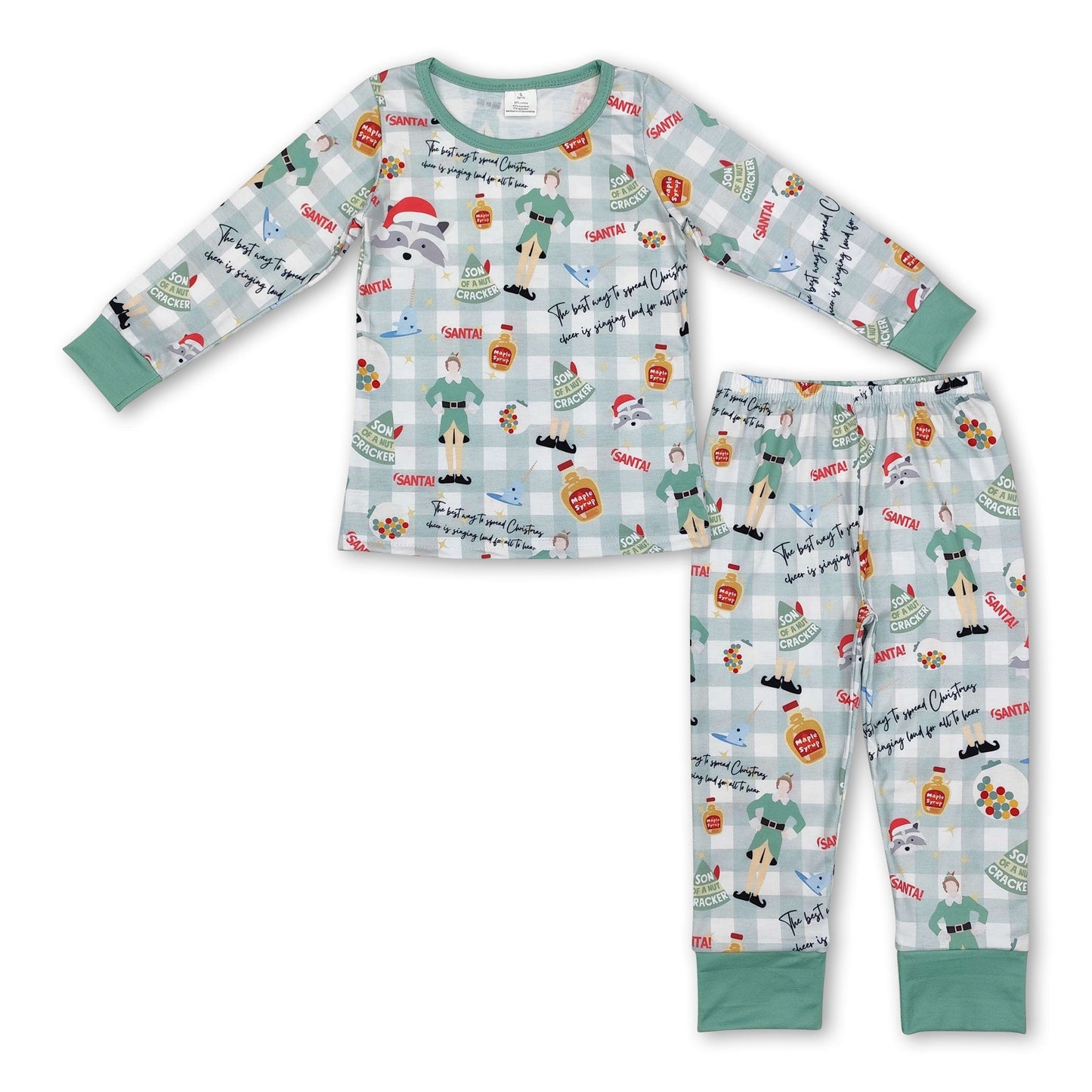 Grüner Hut kariertes Langarm-Pyjama für Jungen zu Weihnachten
