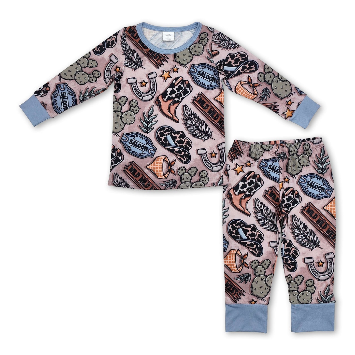 Langarm Wildwest Kaktus Kinder Jungen Western Pyjama
