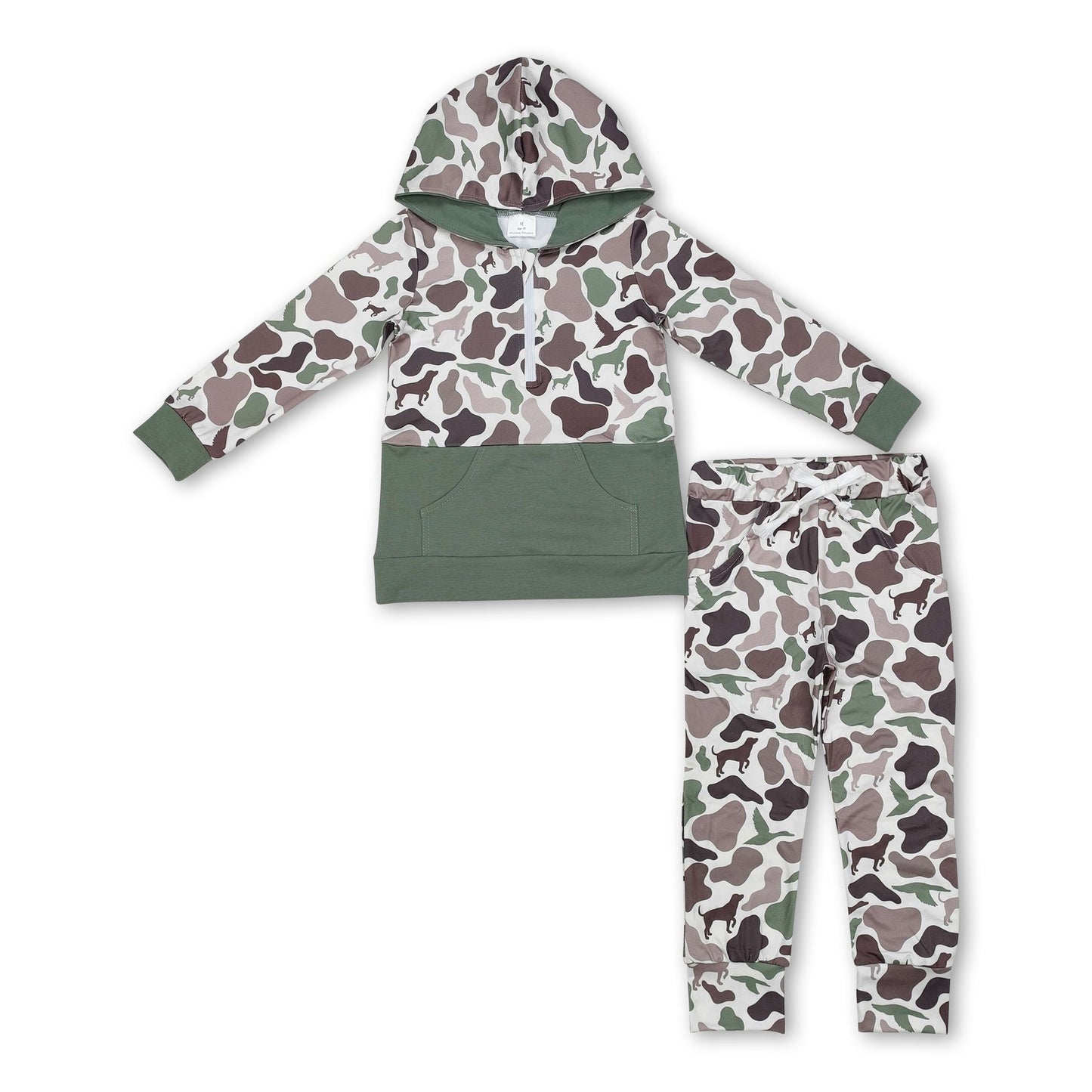 Hund Ente Camo Taschen Reißverschluss Kapuzenpullover Hose Kinder Jungen Kleidung Set